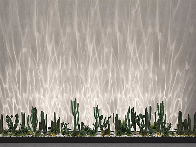 Modern Wall Washer Light Creating Wavy Light Patterns on Wall with Green Cactus Plants 3d model