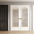 Modern Double Doors In Black And White With Glass Panels And Golden Handles