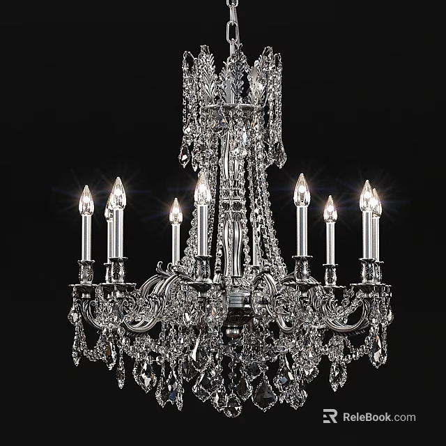 Elegant Luxurious Crystal Chandelier With Candle Shaped Illuminated Lights And Decorative Crystals 3d model 