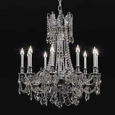 Elegant Luxurious Crystal Chandelier With Candle Shaped Illuminated Lights And Decorative Crystals 3d model