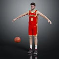Man in Red Atlanta Basketball Jersey with Number 8 Standing by Basketball