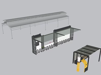 Modern Outdoor Shade Structures With Metal Frames Glass Roofs And Decorative Designs 3d model