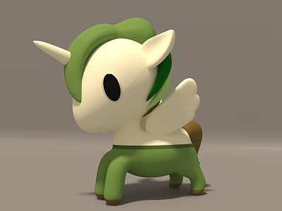Cute Green And White Unicorn Doll With Wings And Horn Design 3d model