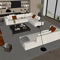 Modern Sectional Sofa And Wooden Coffee Table With Accent Chairs And Throw Pillows