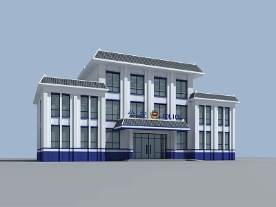Traditional Chinese Style Public Restroom Building With White Blue Exterior And Roof Tiles 3d model