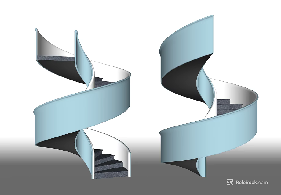 Modern Spiral Staircase With Light Blue Curved Structure And Sleek Steps 3d model