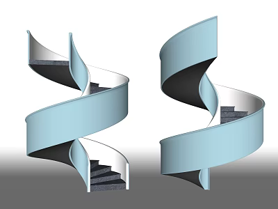 Modern Spiral Staircase With Light Blue Curved Structure And Sleek Steps 3d model