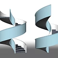 Modern Spiral Staircase With Light Blue Curved Structure And Sleek Steps 3d model