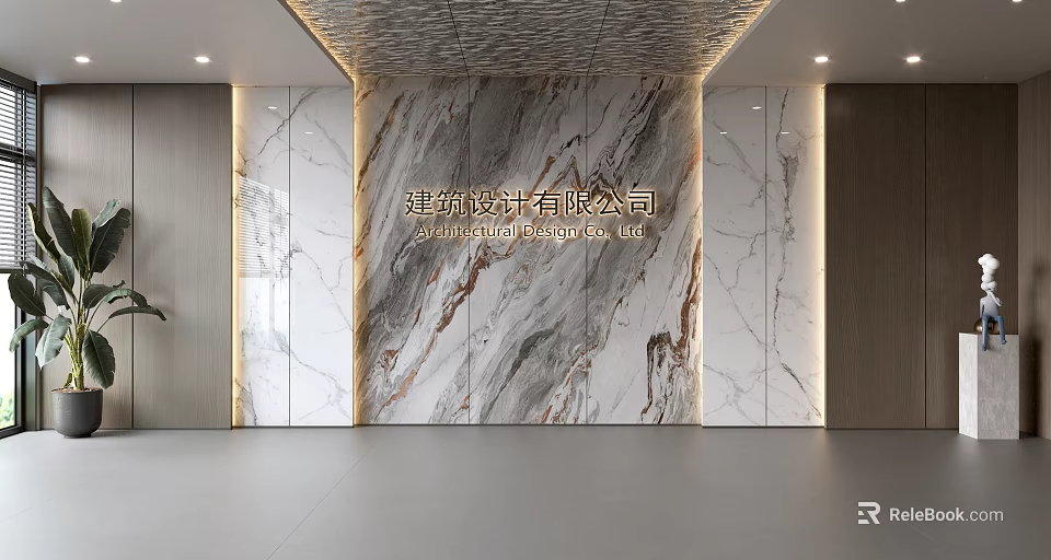 Modern Marble Feature Wall Design With Sleek Panels And Accent Lighting 3d model 