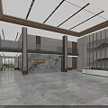 Modern Front Desk Reception Area With Marble Wall High Ceiling And Spacious Lobby 3d model
