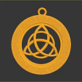 Golden Circular Decorative Pendant With Intricate Intertwined Rings Pattern and Ornate Patterned Border Design 3d model