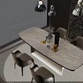 Modern Oval Dining Table Set With Light Brown Chairs And Marble Texture Top In Window 3d model
