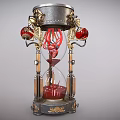Hourglass Shaped Medical Device With Metal Frame And Red Simulated Heart Fluid