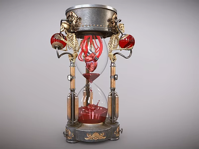 Hourglass Shaped Medical Device With Metal Frame And Red Simulated Heart Fluid 3d model