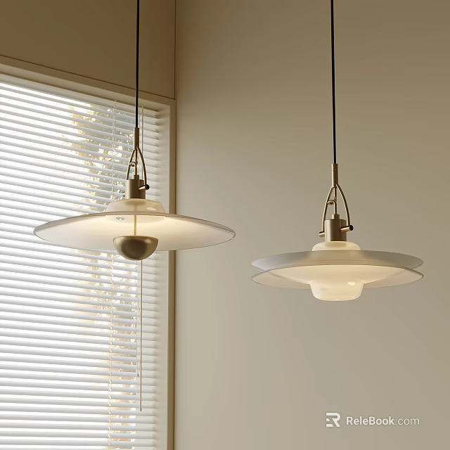 Modern Pendant Lights With White Lampshade And Metallic Frame Design In Indoor Space 3d model 