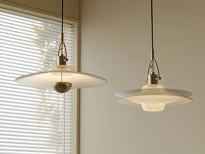 Modern Pendant Lights With White Lampshade And Metallic Frame Design In Indoor Space 3d model