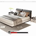 Modern Upholstered Double Bed With Multiple Pillows Throw Blanket Nightstands Table Lamp And Rug 3d model