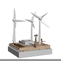 Wind Energy Equipment Model With Three Turbines Support Structures And Control Panels