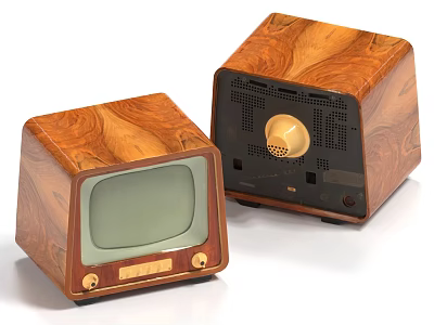 Two Vintage Television Units With Wooden Case Green Screen And Retro Design 3d model