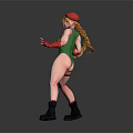 Dynamic Female Character In Green Bodysuit With Red Hat Gloves And Black Boots Pose