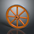 Vintage Wooden Wheel With Orange Brown Spokes And Metal Rim Design