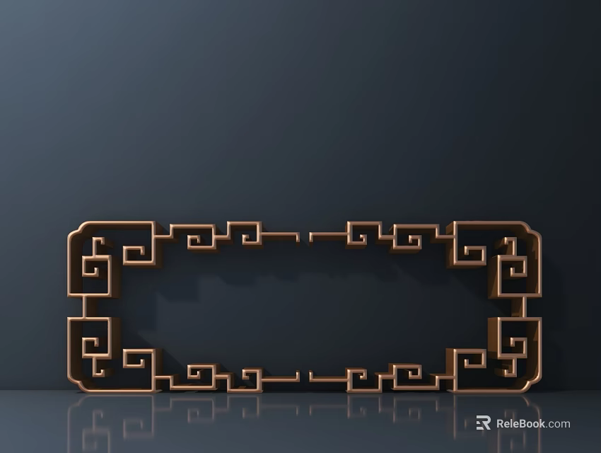 Golden Carved Frame With Intricate Geometric Patterns On Gray Background With Reflection 3d model
