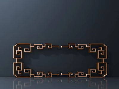 Golden Carved Frame With Intricate Geometric Patterns On Gray Background With Reflection 3d model