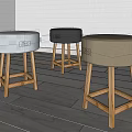 Faux Fur Stools With Wooden Legs In White Black And Brown Tones