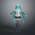 Anime Style Child Character With Turquoise Long Hair Pink Hair Accessories White Top Blue Tie And Outstretched Arms