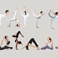 Group of Women Practicing Various Yoga Poses in Different Stretching Positions