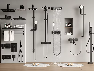 Modern Black Shower Heads with Handheld Sprayer and Bathroom Accessories for Contemporary Bathrooms 3d model