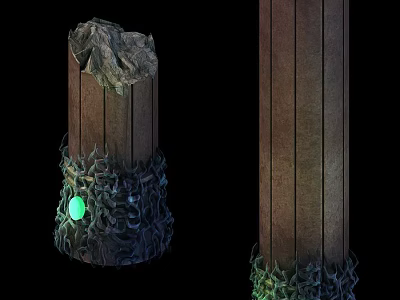 Decorative Wooden Pillars With Stone Top Green Glowing Orb And Thorny Vine Base 3d model