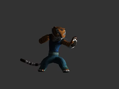 Animated Tiger Game Character in Blue Outfit With Martial Arts Pose 3d model