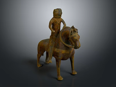 Ancient Terracotta Game Character Design Featuring Rider On Brown Horse Sculpture 3d model