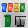 Public Facilities Color Coded Trash Bins And Recycling Containers For Waste Sorting 3d model