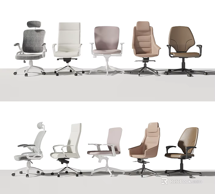 Office Chairs With Various Designs Different Colors And Modern Styles For Workspaces 3d model