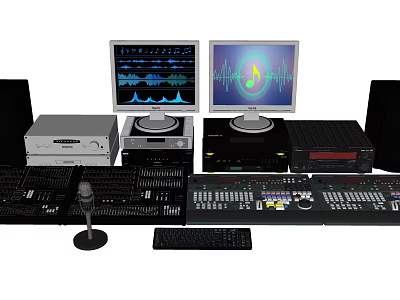 Professional Audio Headphones And Speakers With Mixer Monitors And Microphone Setup 3d model