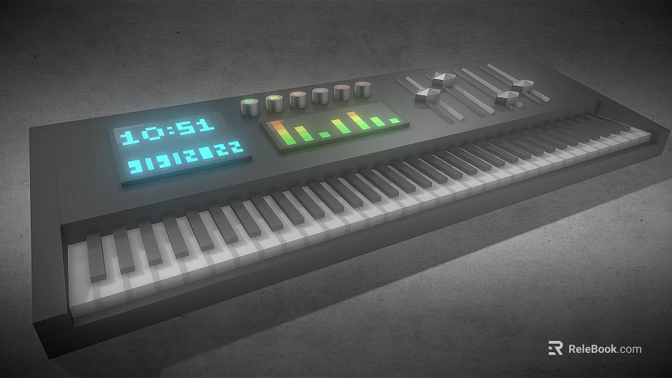Professional Electronic Keyboard With Digital Display Control Knobs Sliders And Black White Keys 3d model 