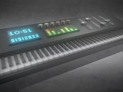 Professional Electronic Keyboard With Digital Display Control Knobs Sliders And Black White Keys 3d model