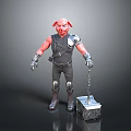 Pig Warrior Character With Armor Holding Chain Hammer And Metal Block