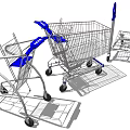 Public Shopping Carts With Metal Frames And Blue Handles For Retail Use