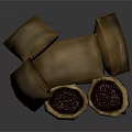 Burlap Sacks Filled With Red Beans Stacked In Heap On Dark Surface