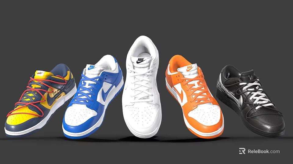 Nike Low Top Sneakers in Various Colors Including Yellow Blue White Orange Black 3d model 