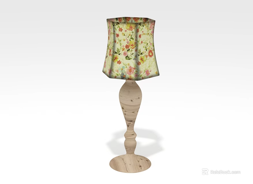 Elegant Wooden Table Lamp Furniture With Floral Patterned Lampshade And Decorative Base 3d model 