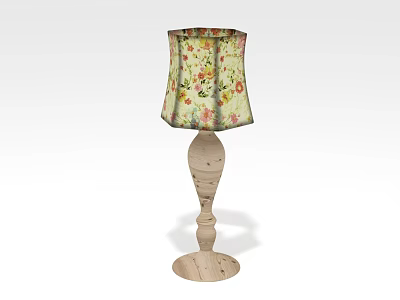 Elegant Wooden Table Lamp Furniture With Floral Patterned Lampshade And Decorative Base 3d model