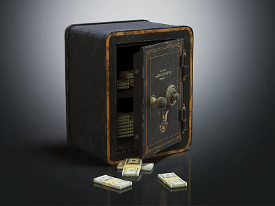 Commercial Security Safe Equipment With Open Door Stored Cash Inside And Outside 3d model