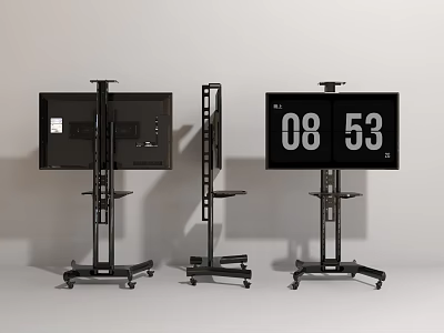 Portable TV Screens on Rolling Stands with Time Display Functionality 3d model