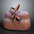 Cute Small Animal Resting In Handwoven Brown Wicker Basket With Braided Handle