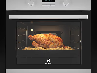 Modern Electric Oven Cooking Roast Chicken with Potatoes as Essential Kitchen Appliance 3d model