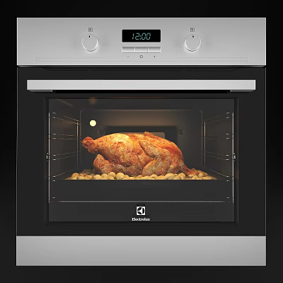 Modern Electric Oven Cooking Roast Chicken with Potatoes as Essential Kitchen Appliance 3d model